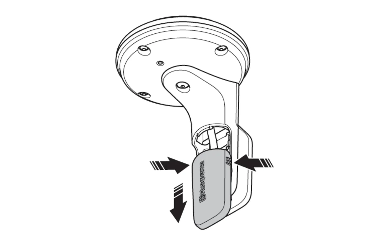 Ilustrație a unui senzor Husqvarna montat pe un suport de tavan.